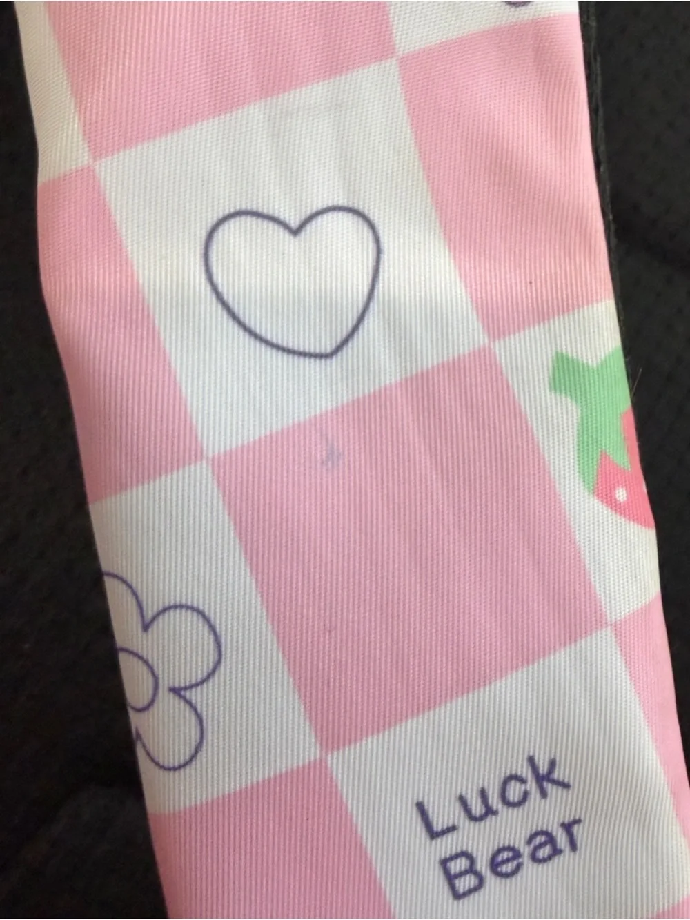 Luck Bear pink white check plaid backpack